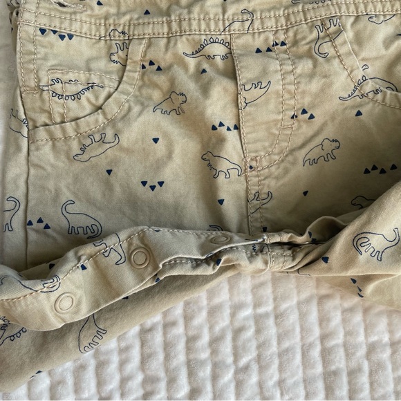 🦖Dinosaur Mighty Handsome Like My Dad Khaki Tan & Navy Cotton Overalls 6M🦕 - Picture 4 of 12